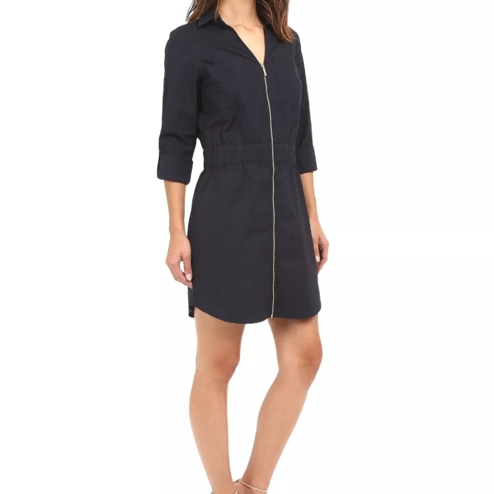 Zippered Michael Kors Blue Dress with Relaxed Fit and Rolled Sleeves Size M